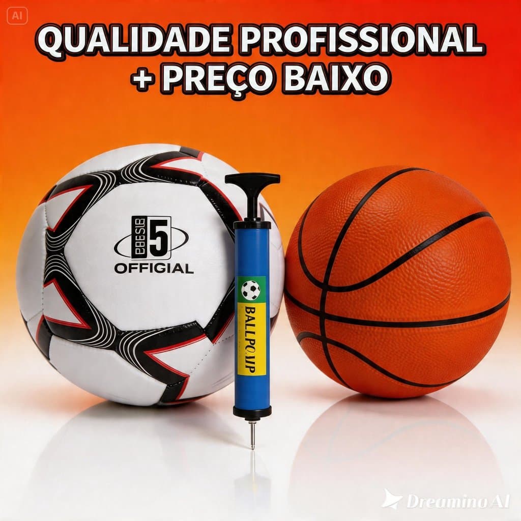 Mega Kit Esportivo Bola De Basquete N7 + Bola Futebol Campo Tamanho Oficial + Bomba De Ar Com Bico