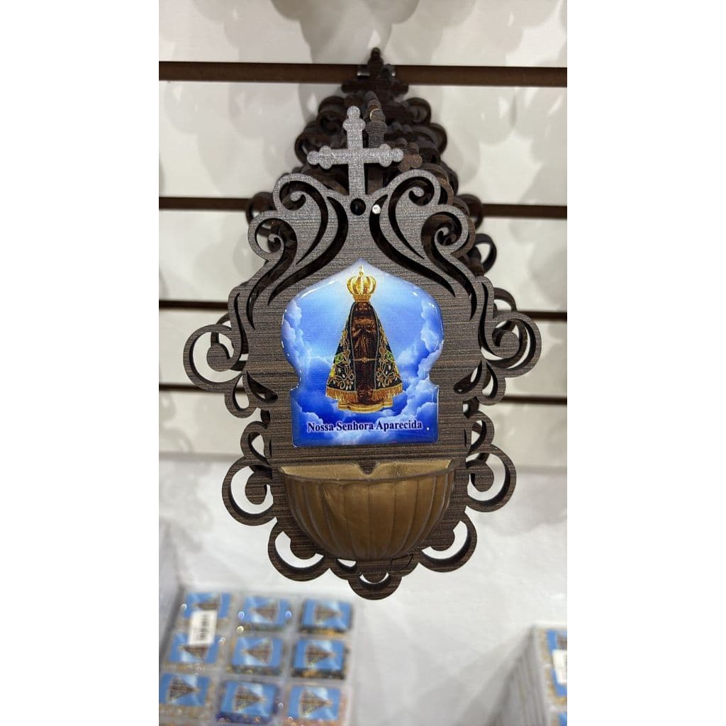 Porta Água Benta Sagrada Família em MDF Decorado – Enfeite Religioso de Parede com Reservatório