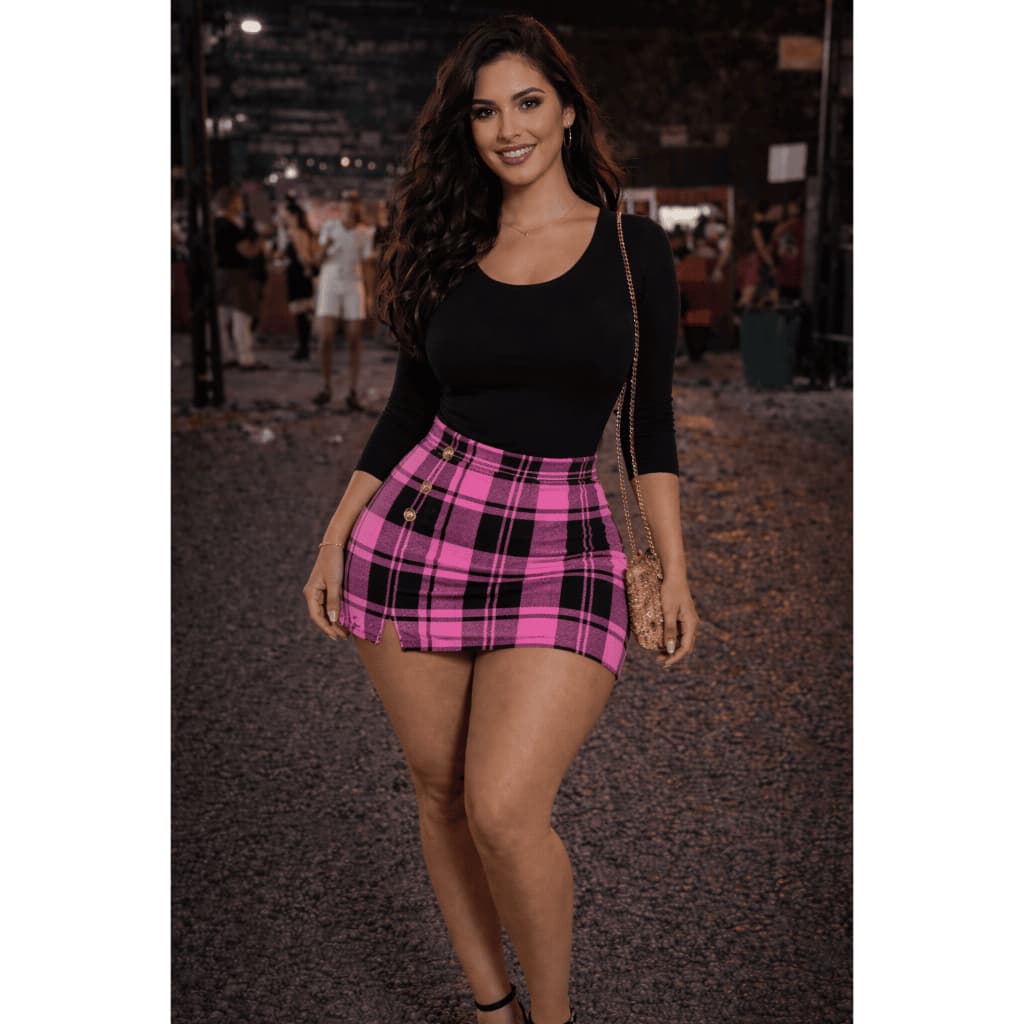 Short Saia Xadrez Plus Size G GG G1 G2 G3 Feminina  Elegante Moda Feminina Festa Look