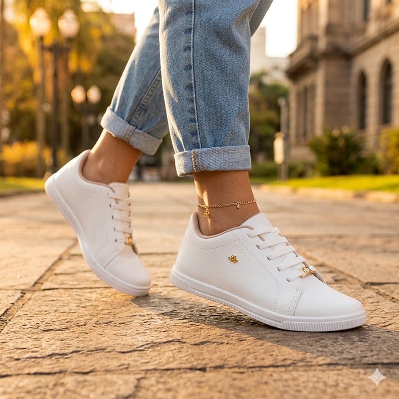 SAPATÊNIS FEMININO BRANCO TENIS ROSA CASUAL CONFORT