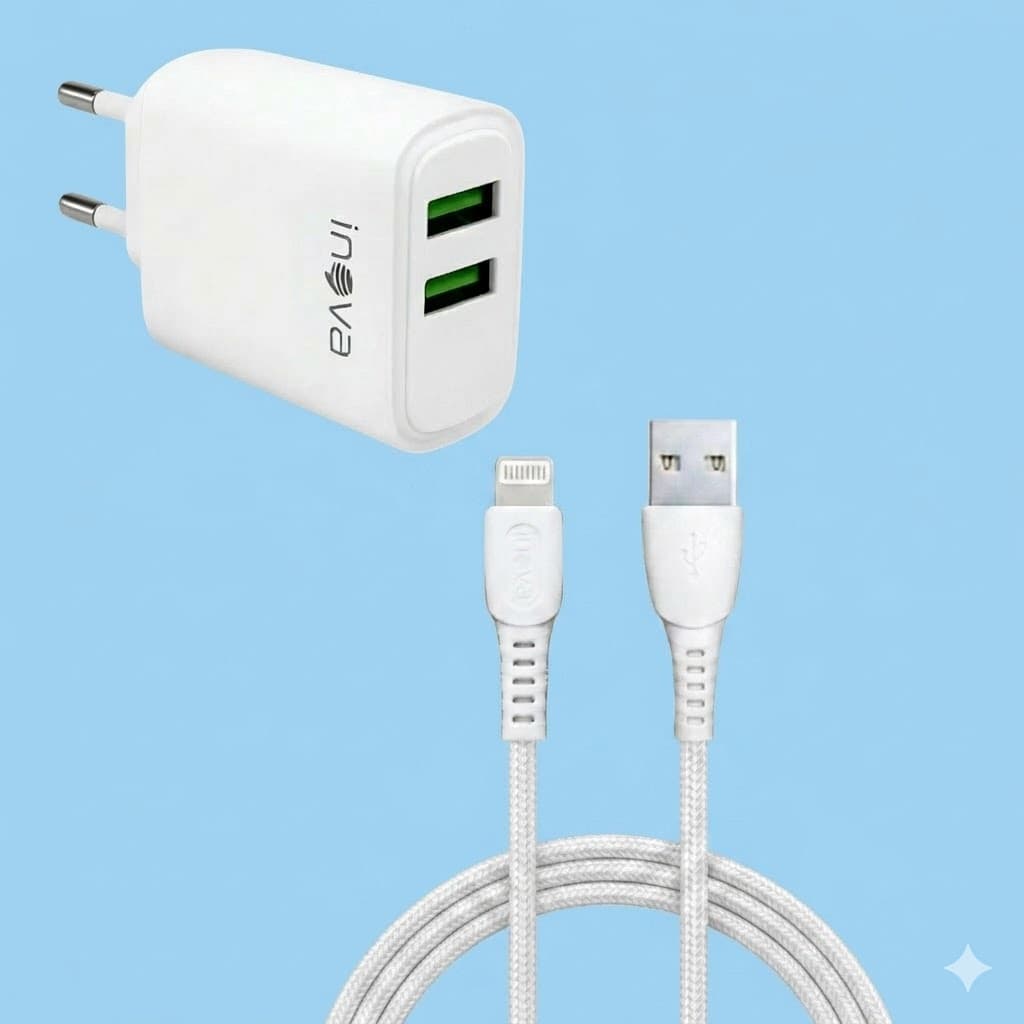 Carregador Completo 02 Entradas USB 3.1A com Cabo Lightning de 1 Metro i6 INOVA CAR-12820A