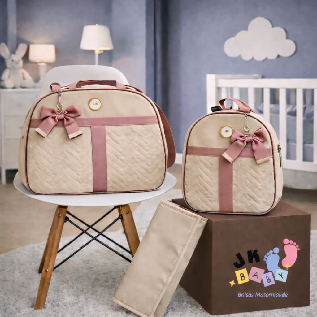 Bolsa Maternidade Grande 3 Peças + Mochila de Bebê Luxo + Trocador Menina Impermeável Enxoval