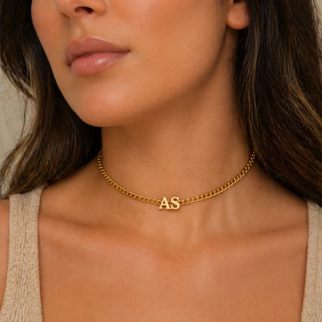 Gargantilha com Nome Letras Iniciais Personalizado Coração Banho Ouro AH9