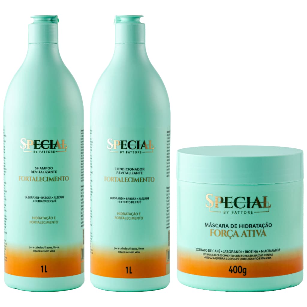 Kit Shampoo e Condicionador 1L + Máscara 400g Força com Jaborandi e Alecrim - Fattore Special