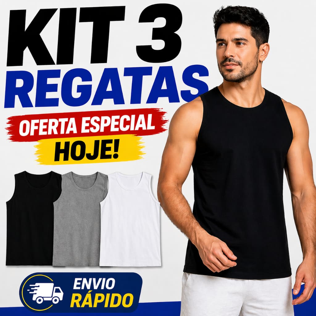 Kit 3 Regata Masculina 100% Algodão Premium Conforto Básica Leve Academia