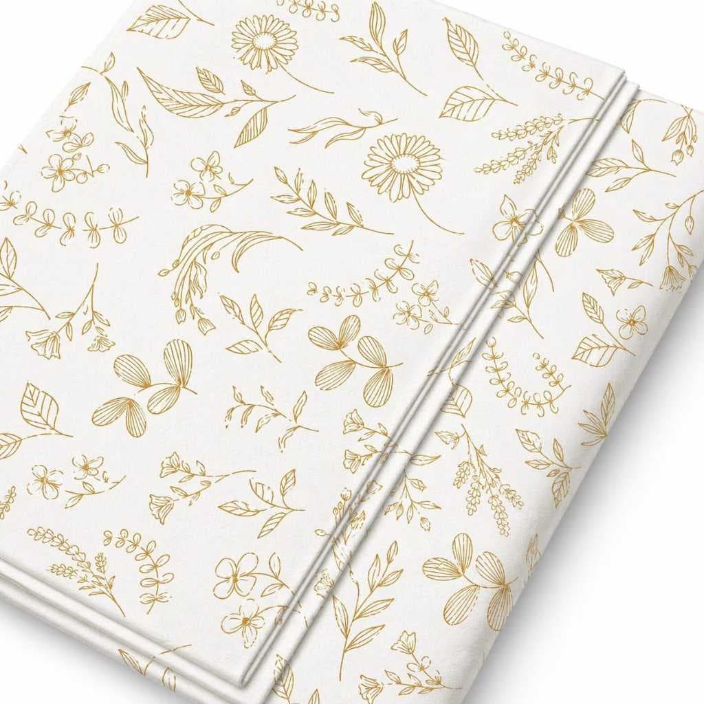 Folhas Papel Seda Premium Floral  Dourado com Toque Macio e Sofisticado Kit 50 e 100 Unidades
