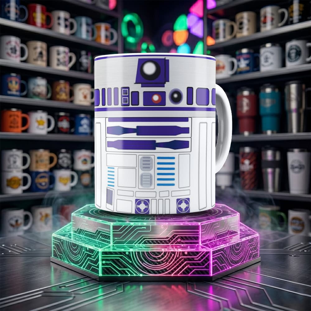 Caneca R2-D2 Star Wars Personalizada Branca de Cerâmica 325ml com Estampa Geek | Presente Ner