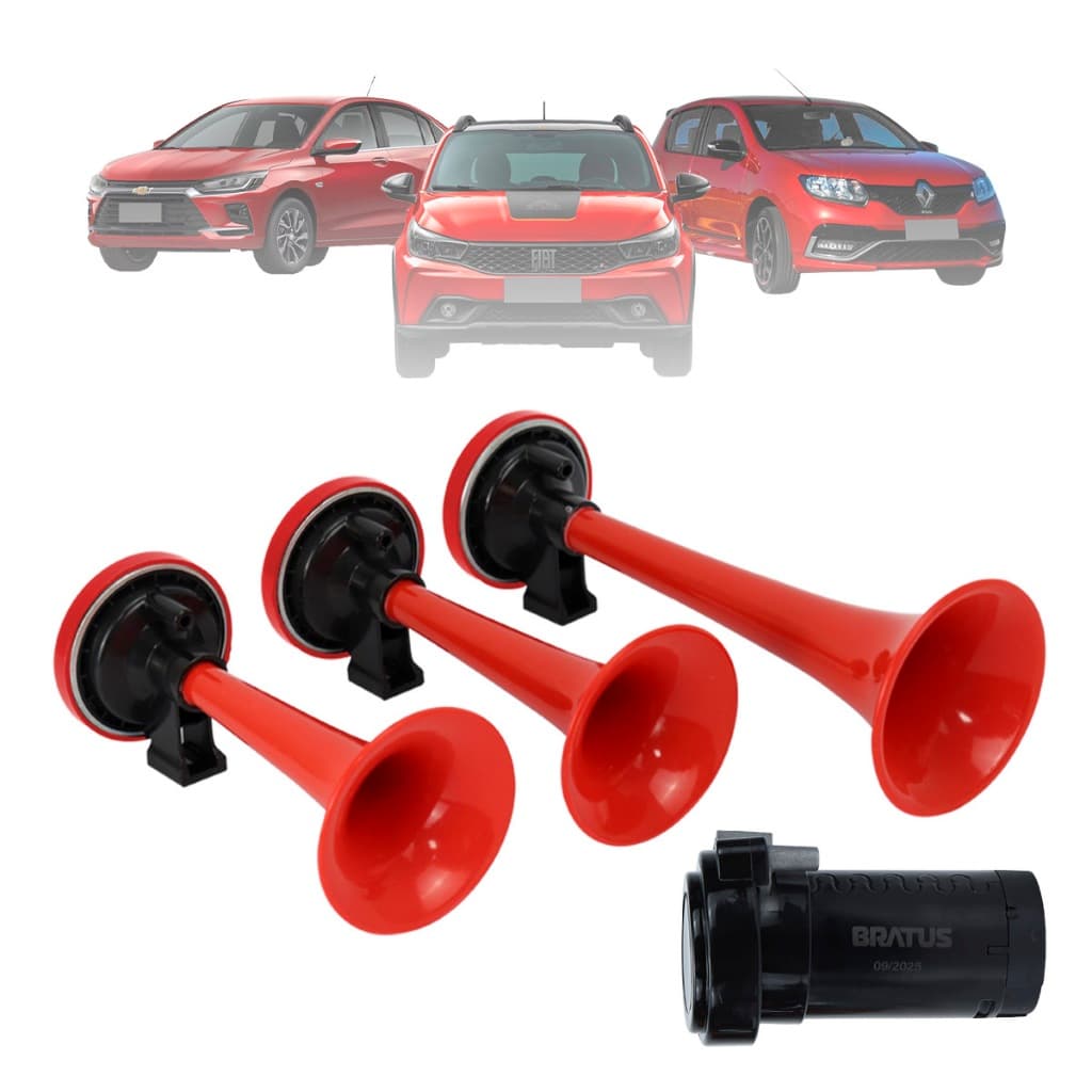 Buzina A Ar 3 Cornetas Verdureiro Com Compressor Universal Carro Caminhão Moto Jeep Lancha Som Forte
