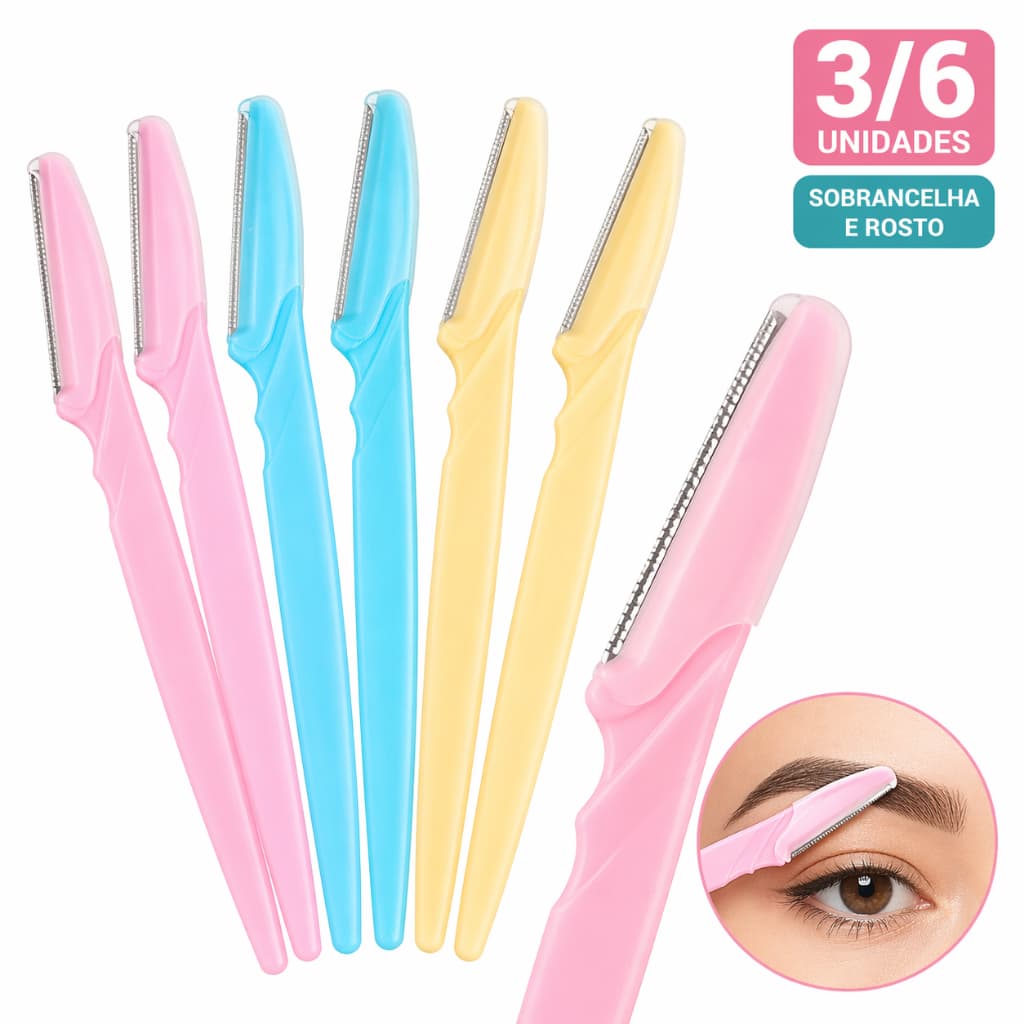 Kit 3/6 Lâminas Depilador Facial Sobrancelha Removedor de Pelos Navalha Portátil Profissional