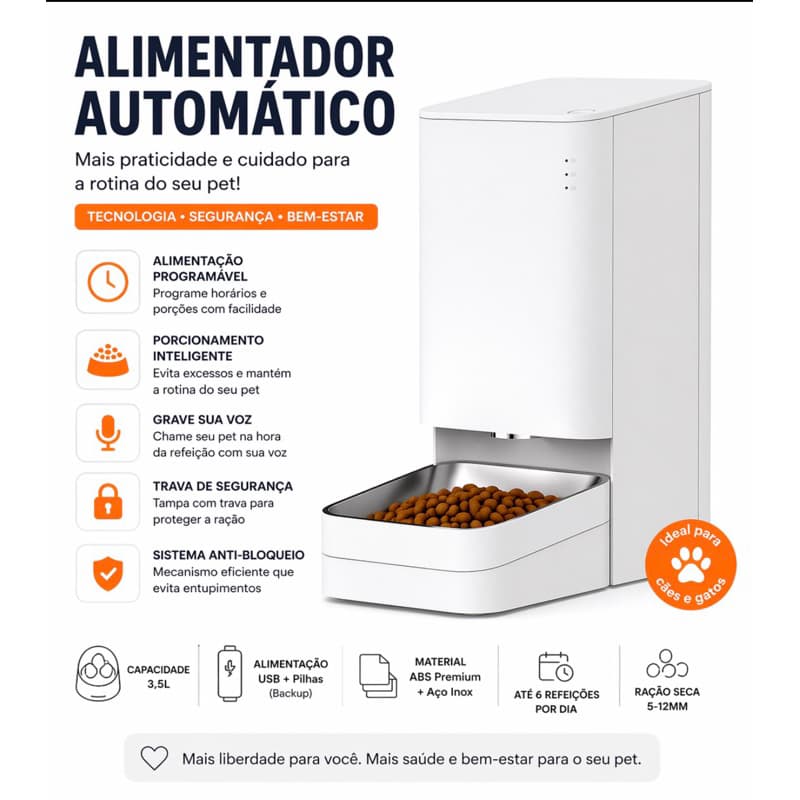 Alimentador Automático Pet 3,5L Programável com Timer + Controle de Porções + Voz | Cães e Gatos 🐶🐱Xiaome,sare,ecopawer🥰