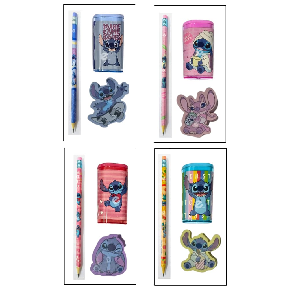 Kit Escolar Stitch 1 Lápis + 1 Apontador + 1 Borracha Molin