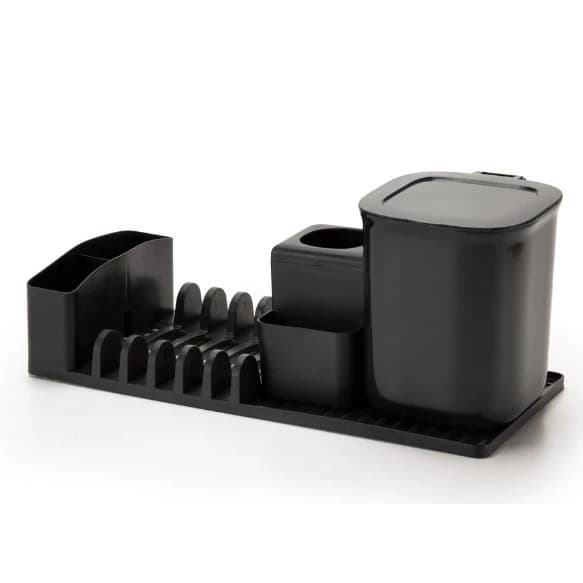 Kit Pia Compacto Escorredor Pratos Dispenser de Detergente e Lixeira
