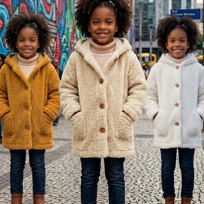 Casaco Sobretudo Infantil Feminino Menina 04 a 12 Anos com Botões Europeu Roupa de menina