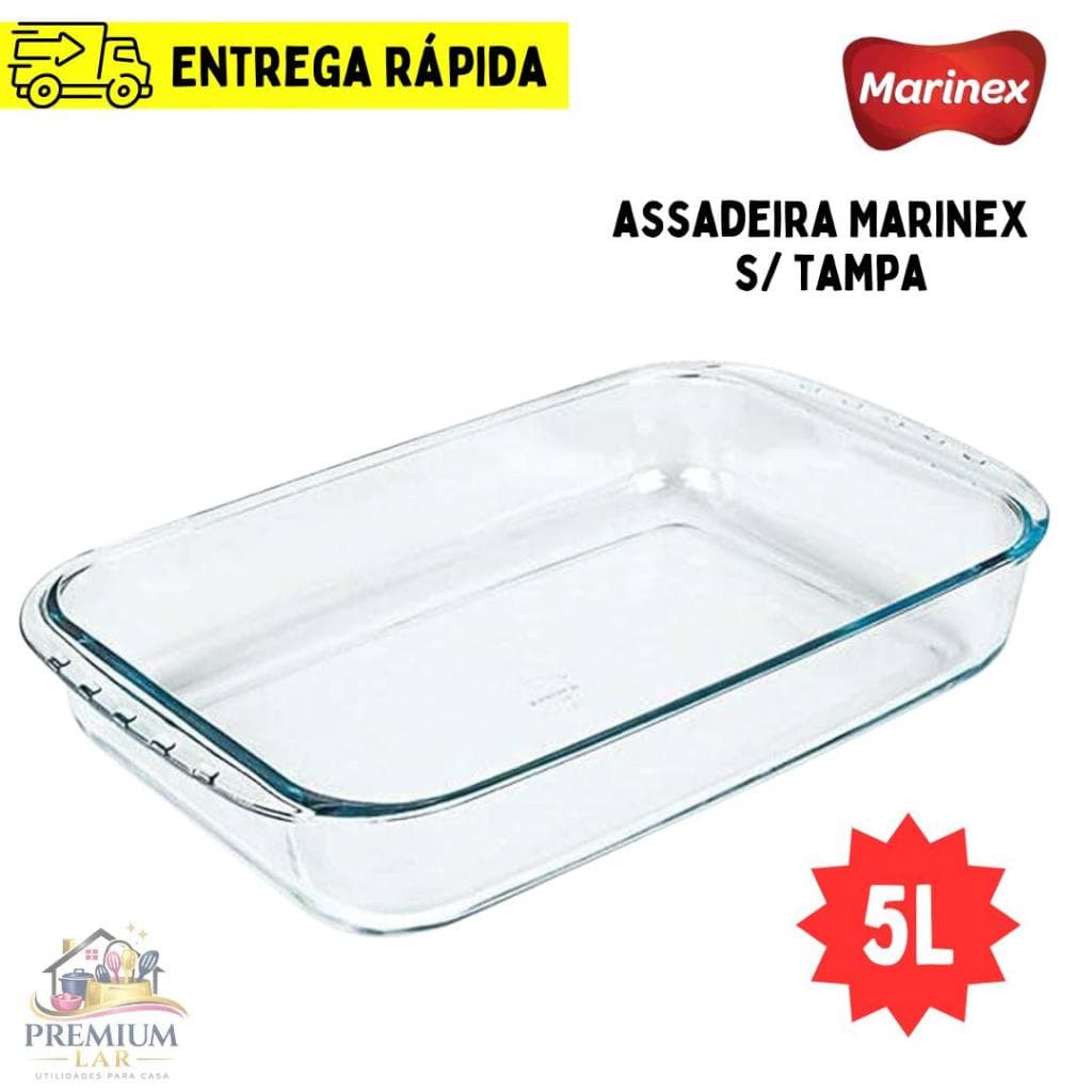 Assadeira Lasanheira Marinex 5 litros, Sem Tampa, Retangular.