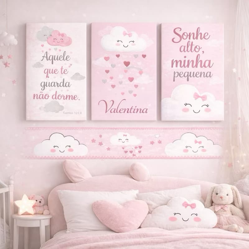 Quadros Decorativos Sala, Quarto, Escritório Decoração Infantil menina rosa