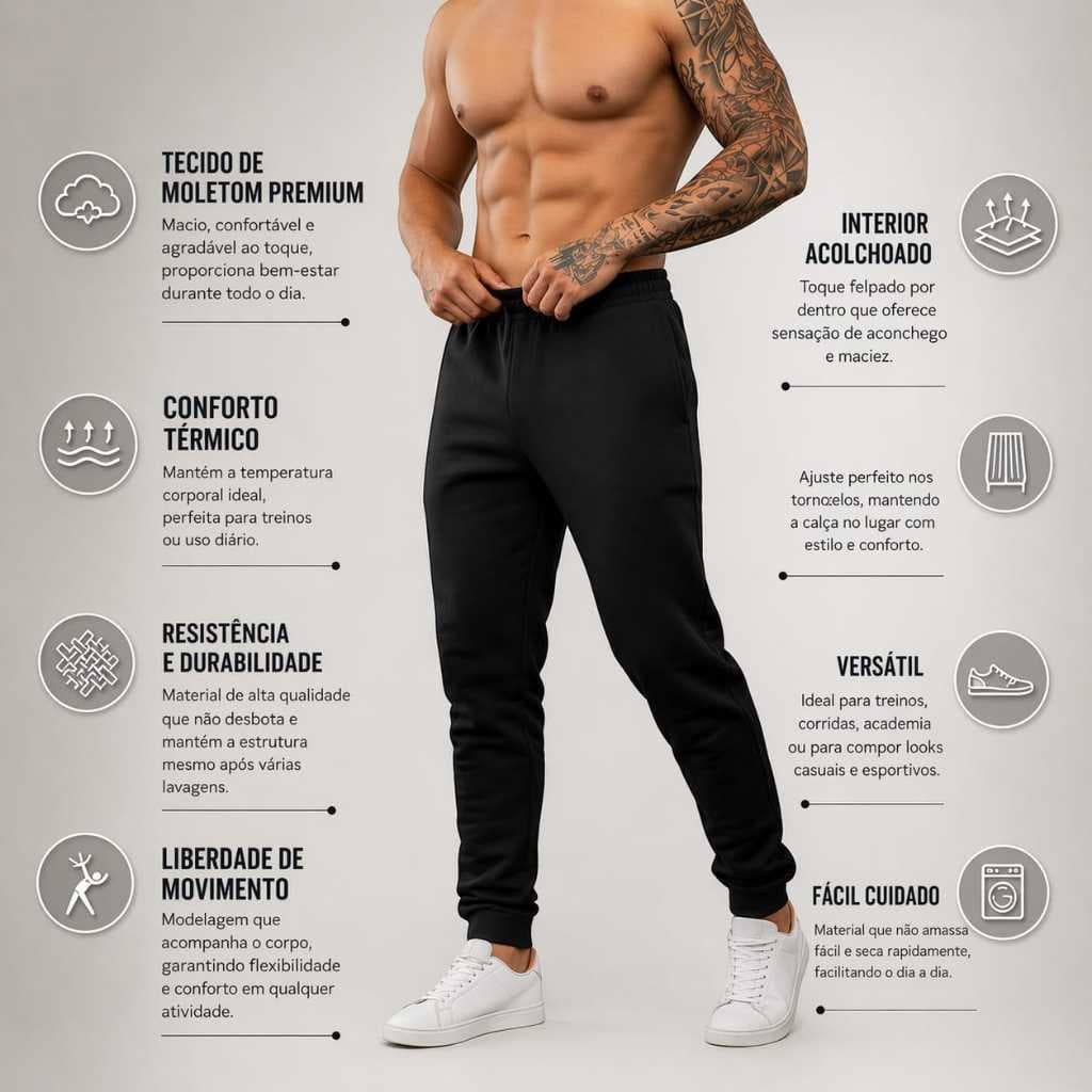 Calça Jogger Masculina Moletom Premium com Cordão e Bolso – Confortável Casual e Esportiva P ao GG