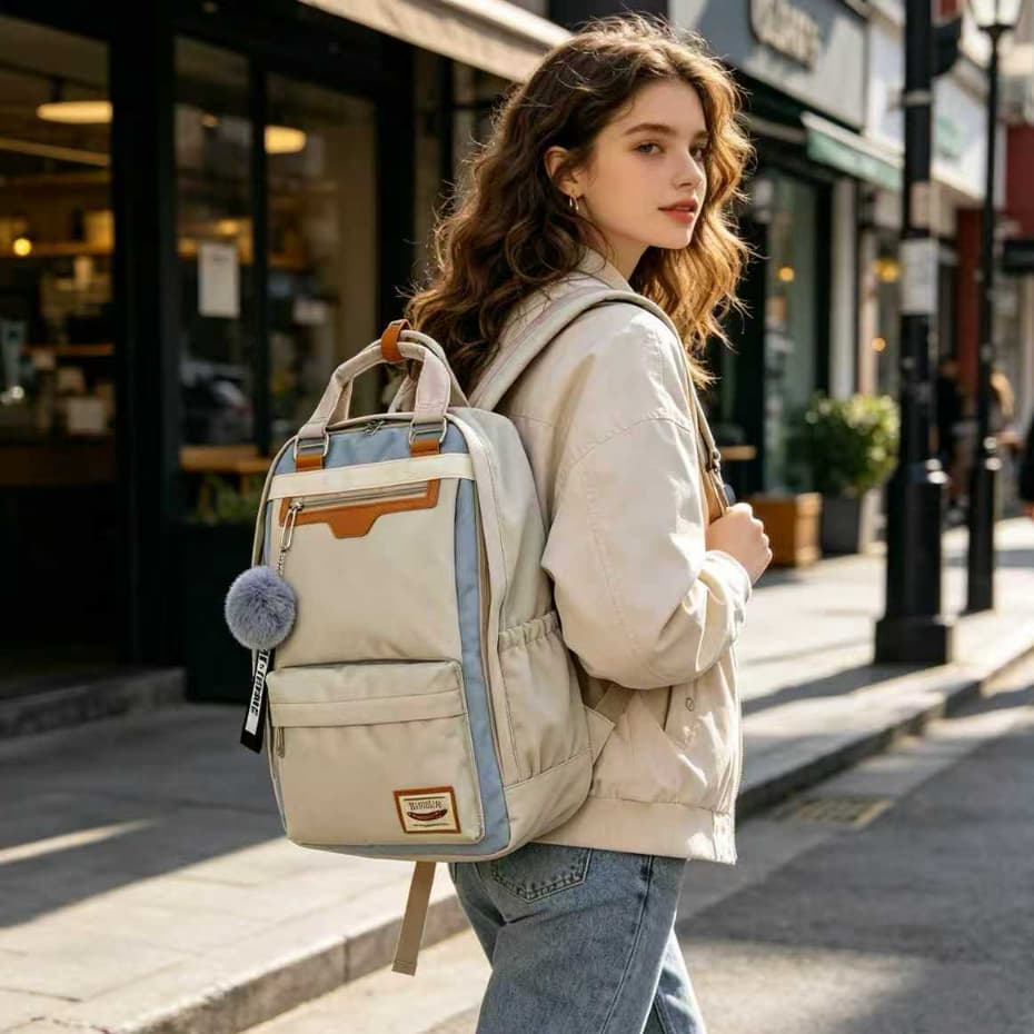 Mochila feminina coreana minimalista e elegante, adequada para universidade, escola e viagens