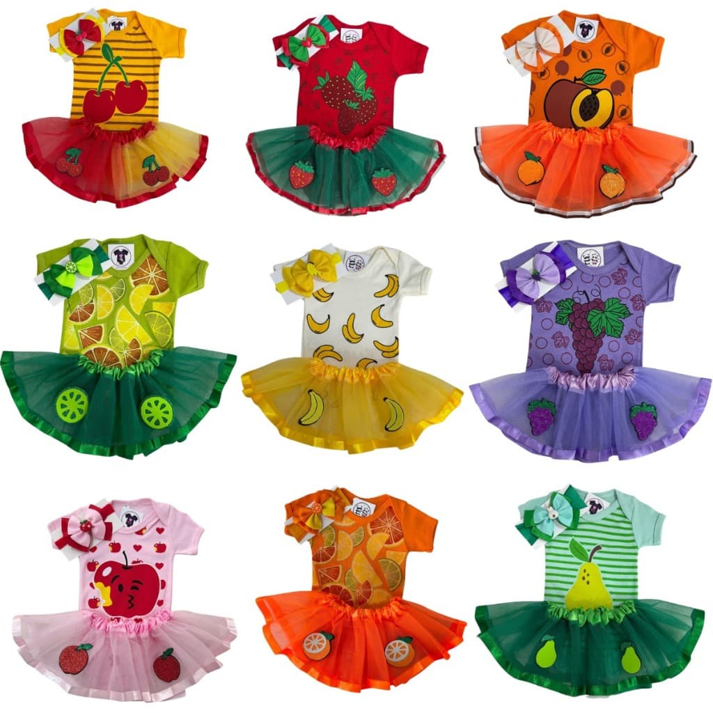 BODY BEBE  MENINA - FRUTA +TUTU APLIQUE +  LAÇO -TEMÁTICO