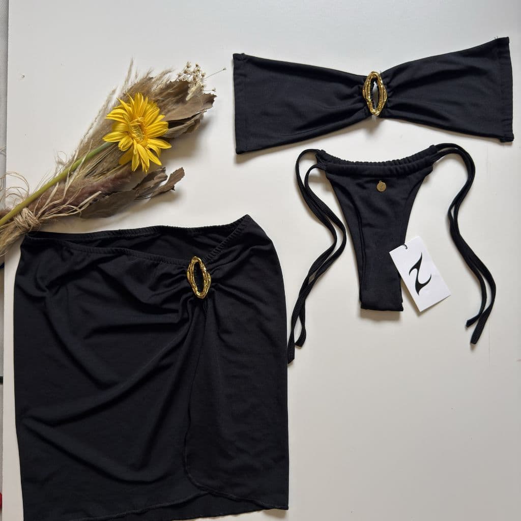 KIT Biquini 3 Peças Orgânico Com Saia Tomara Que Caia Moda Praia Feminina Verão Com Regulagem