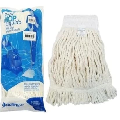 Refil Mop Umido Algodão Ponta Dobrada e Cinta 320g - Bralimpia