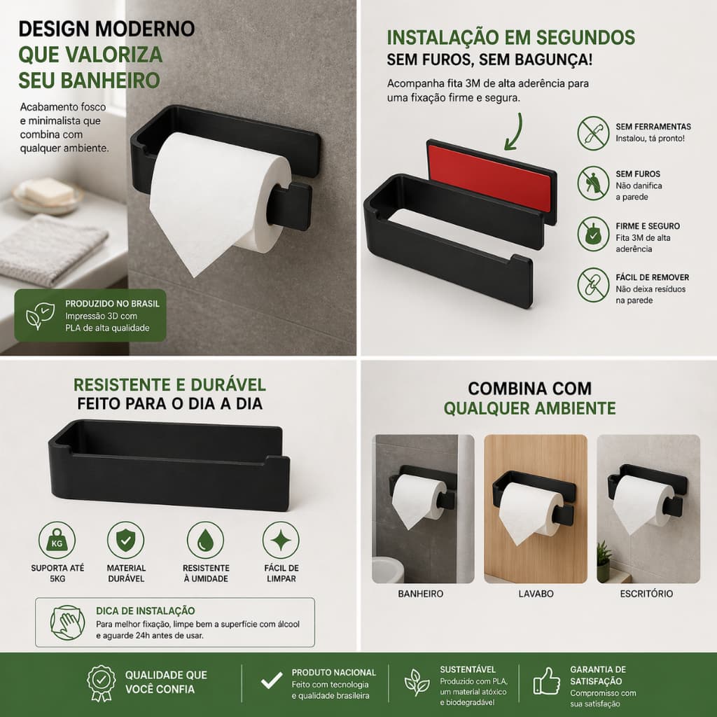 Suporte Papel Higiênico Sem Furo Brinclinc  Banheiro Organizador Moderno Fácil Instalação