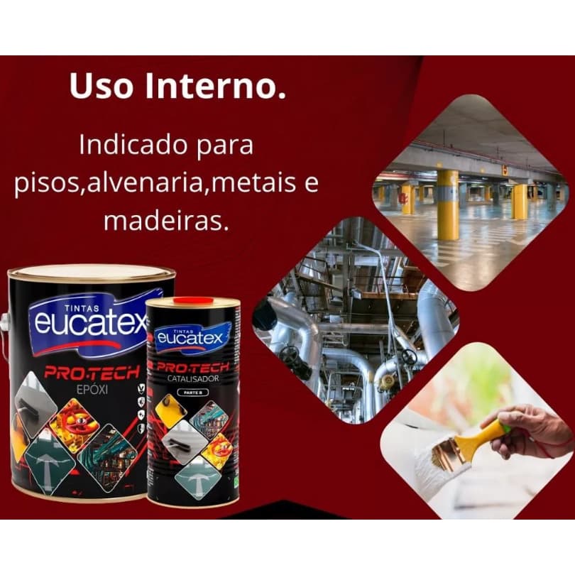 Kit Epóxi Eucatex Pro-Tech Pisos Concretos Madeiras e Maquinários 2,7 Lts + Catalizador 900ml Cores