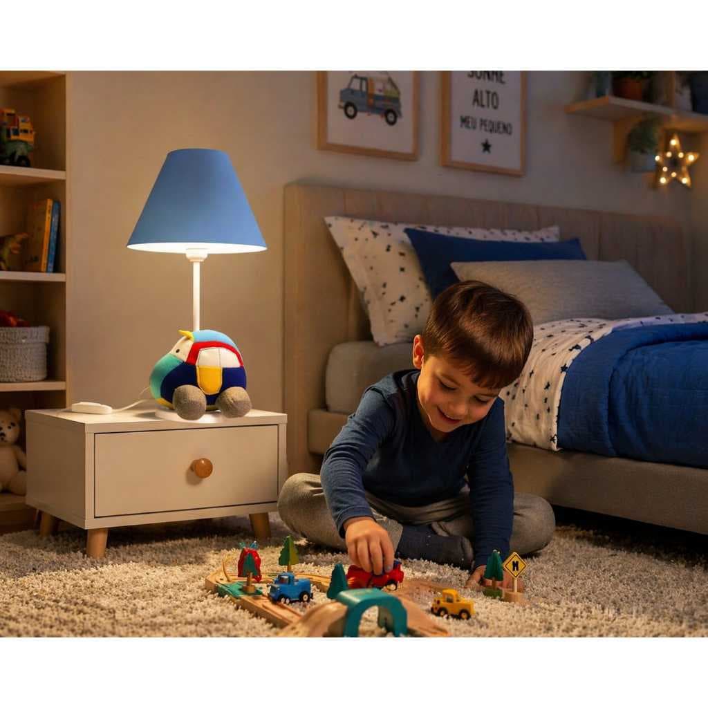 Abajur Infantil Carrinho Luminária Decoração Quarto de Bebê