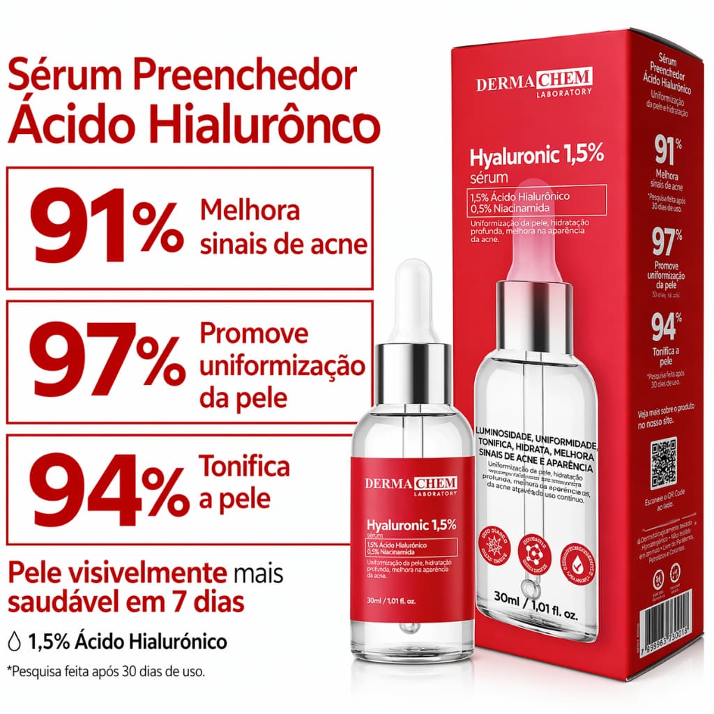 Ácido Hialurônico 1,5% Sérum Facial Preenchedor 30ml Original Dermachem