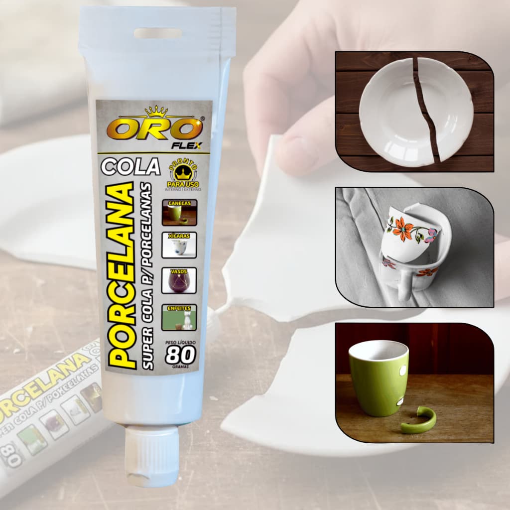 COLA PORCELANA OROFLEX 80G Repara Xícara Prato Cerâmica Fácil Aplicar Não Escorre Uso Doméstico
