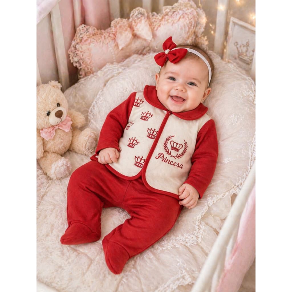 Kit Pagão Bebê RN 5 Peças Bordado Príncipe/Princesa Saída Maternidade Completl para Menino e Menina
