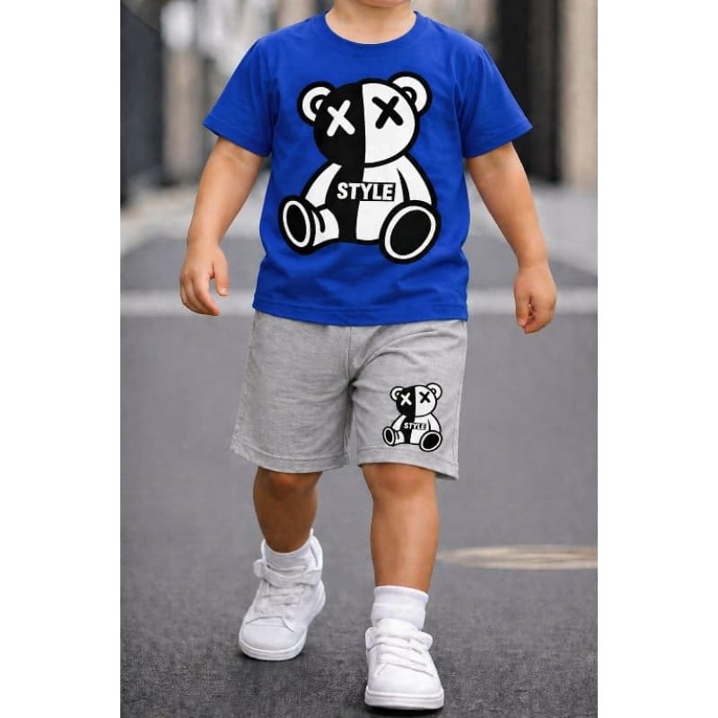 Conjunto Infantil Masculino Camiseta 100% Algodão + Bermuda Moletinho Estilo Casual Verão