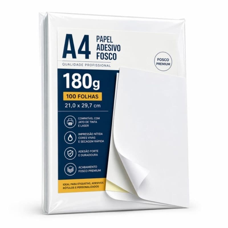 Papel Adesivo A4 180gramas 100 Folhas ideal para criar etiquetas, adesivos e personalizações incríveis
