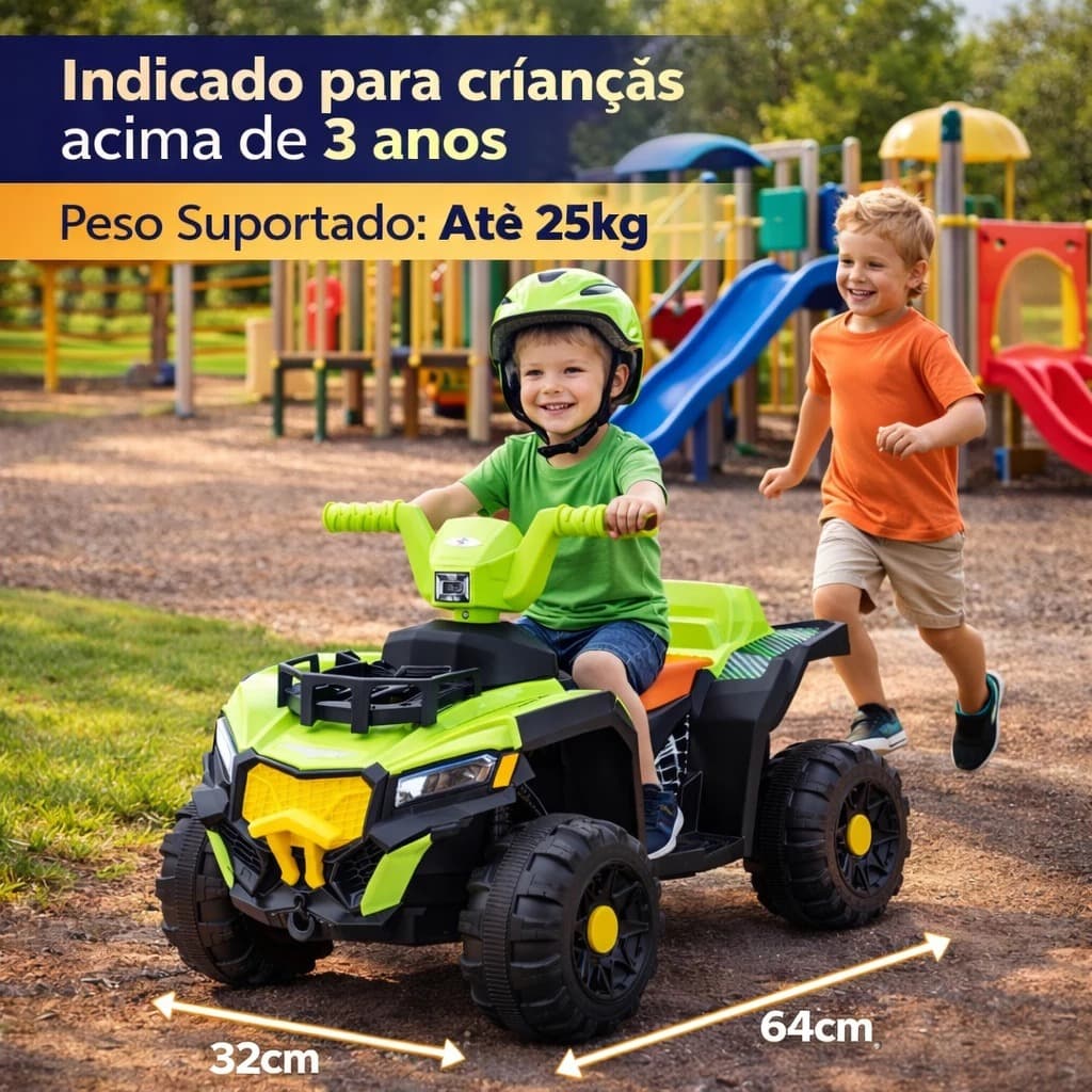 Quadriciclo Elétrico Infantil Verde Adventure Segurança Autonomia Design Moderno Diversão