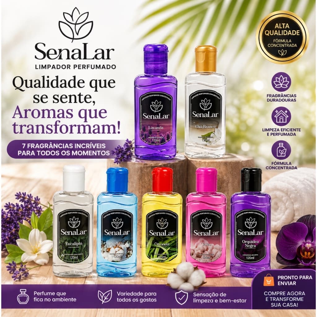 Limpador Perfumado Concentrado 120ml Alta Fixação Multiuso Desinfetante Perfuma 7 Fragâncias