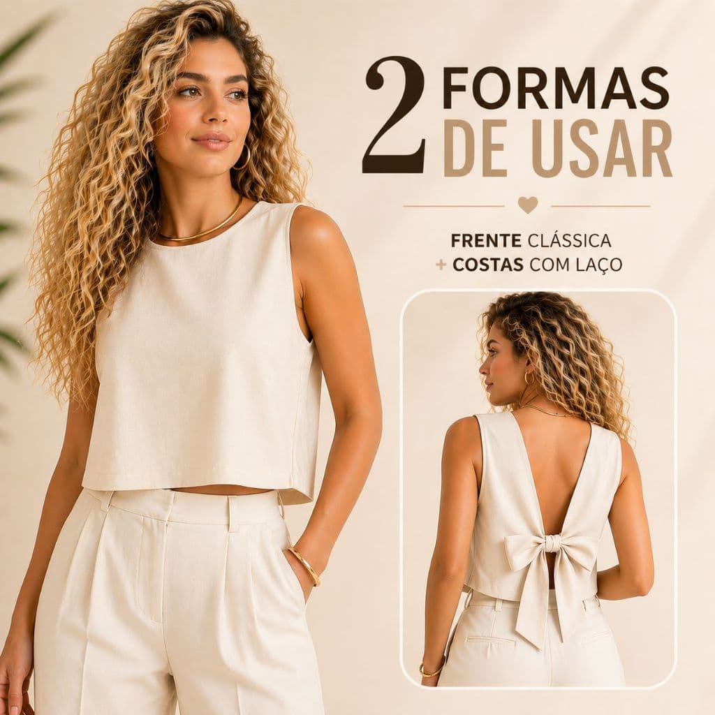 Blusa Cropped Alfaiataria Feminina Colete Com Amarração nas Costas Elegante M e GG Moda 2026