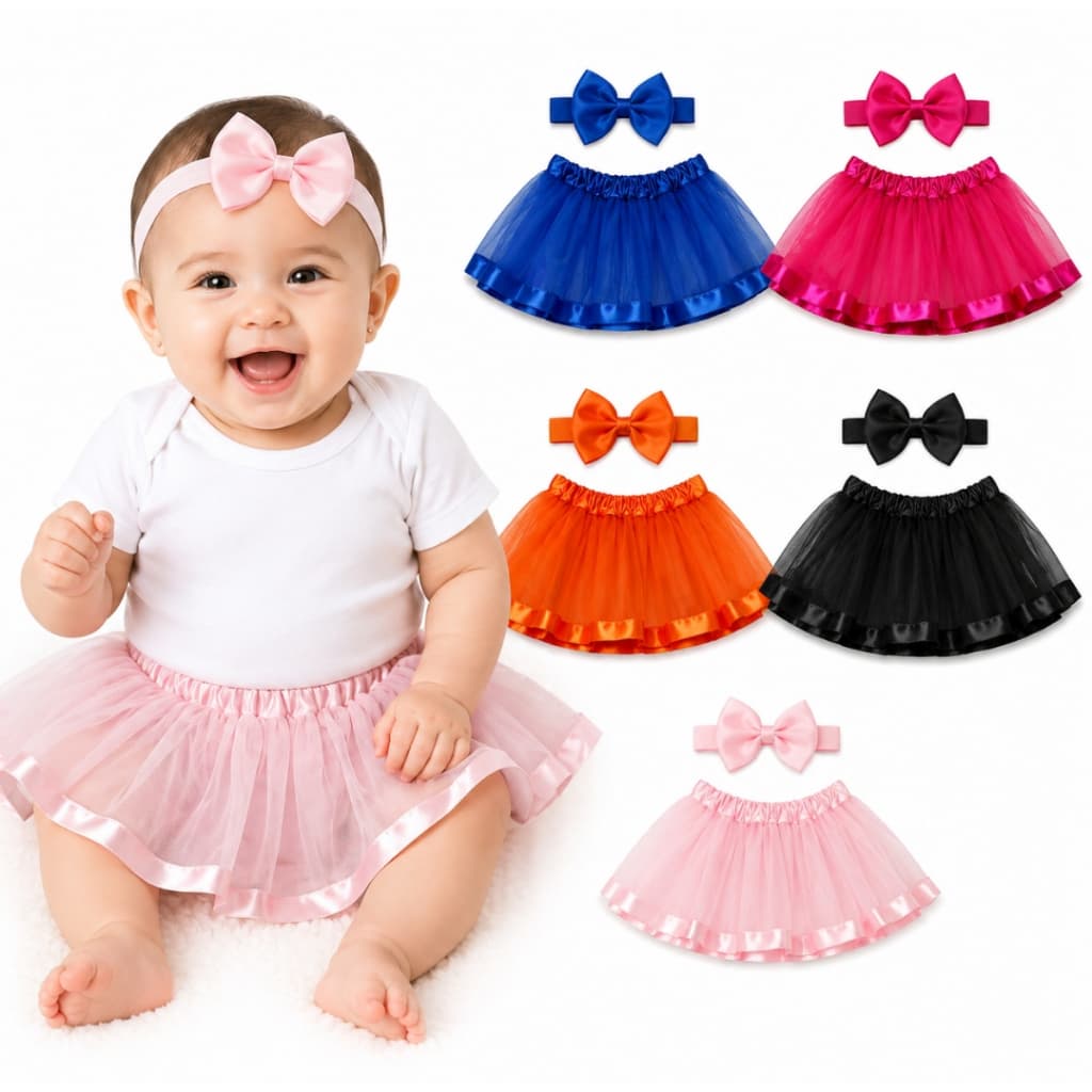 Kit Saia Tule  E Faixinha Para Bebê Ensaio Fotográfico
