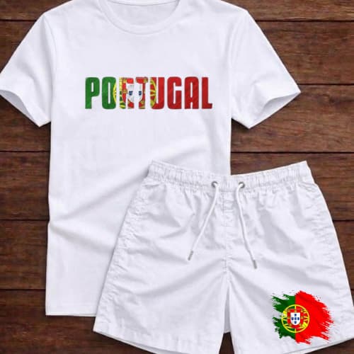 Camisa e Short Praia Masculino Conjunto Portugal Mauricinho Estampado Premium Várias Cores Adulto Verão Casual