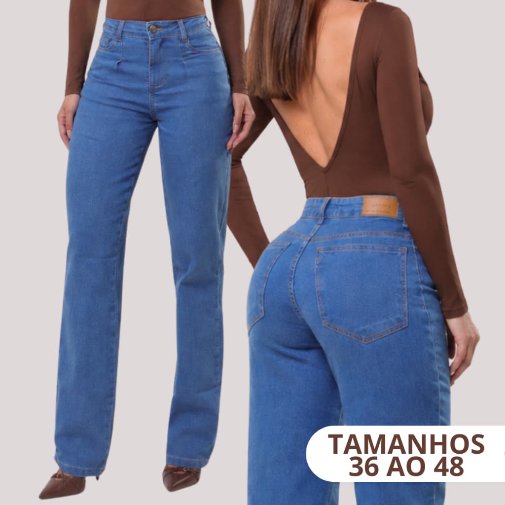 Calça Jeans Feminina  Wide Leg Pantalona Com Elastano Cintura Alta PREMIUM