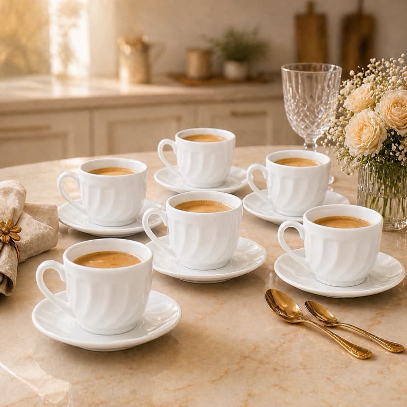 Jogo conjunto de Xicaras para Cafe chá com pires de vidro opline 150 Ml kit 6 xicaras com pires