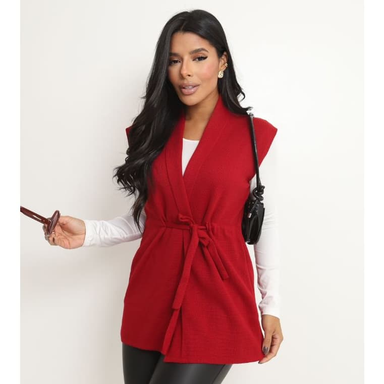 Colete Tricot Parka Acinturado Cardigan Cinto aberto fechado Alfaiataria Inverno Blusa feminina Elegante