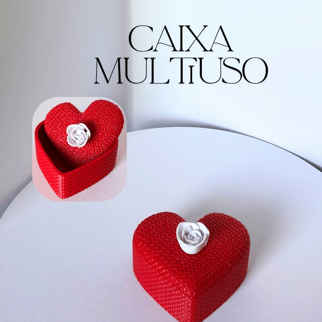Caixa Coração Luxo com Rosa Decorativa Presente Perfeito Dia das Mães e Namorados