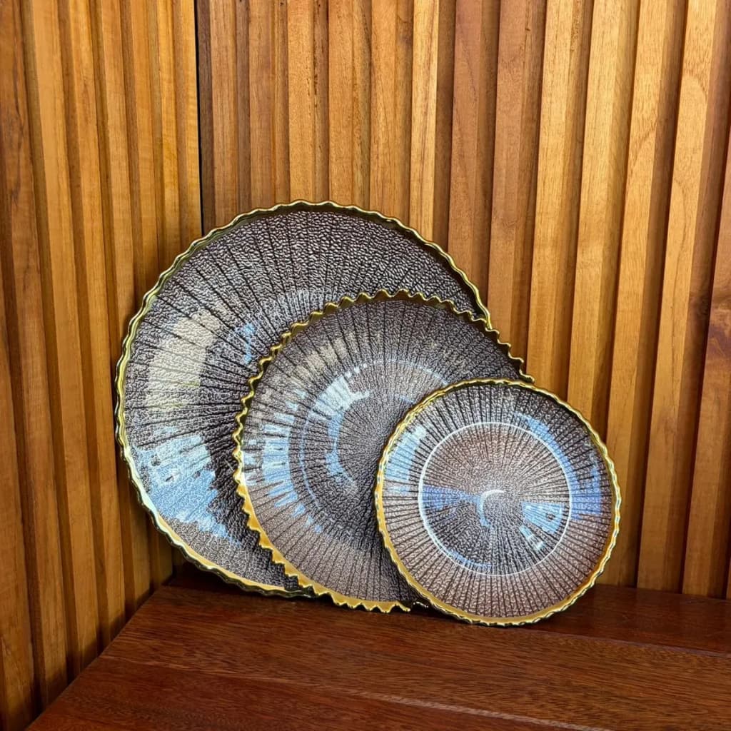 Conjunto De Pratos Vidro Lumatê Decor Servir