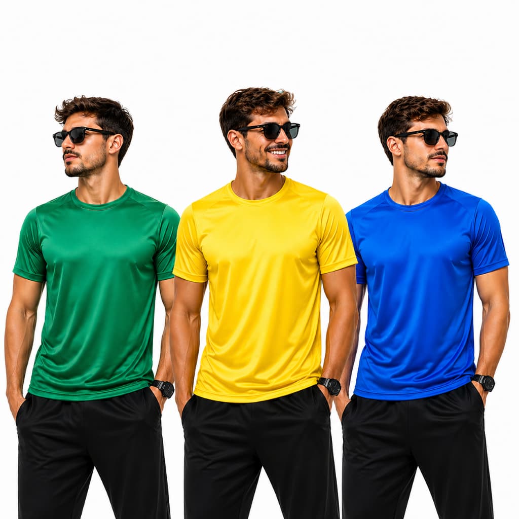 Kit 3 camisetas Dry Fit verde amarelo e azul academia esporte tecido respirável especial cores da copa