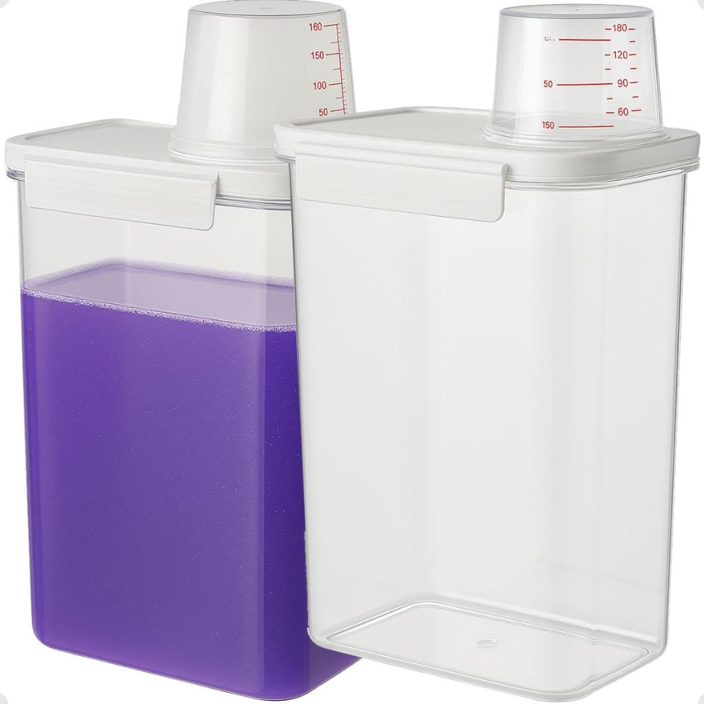 Kit 2 Potes Dispenser Hermético 2,3 Litros Multiuso Organizador Cozinha Lavanderia Grãos Sabão Ração Copo Medidor