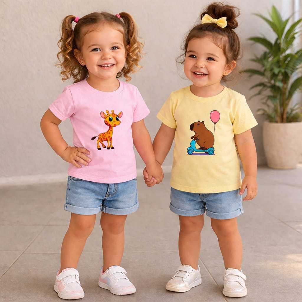 Kit 2 Camisetas Infantil Menina Estampada 100% Algodão Super Qualidade Blusa Manga Curta Verão