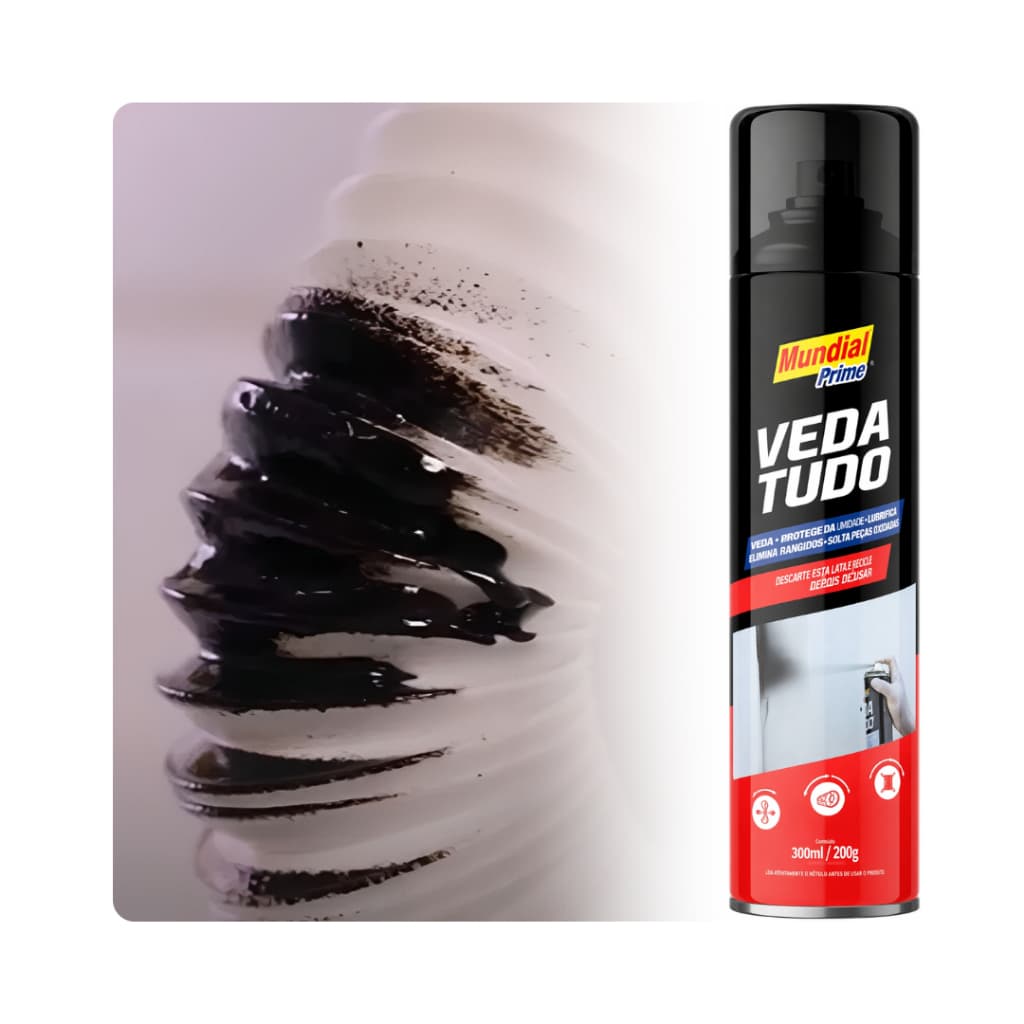 Spray Veda Tudo Impermeável Aerosol 400ml Mundial Prime Silicone Preto Calha Telhado Cano Reparo