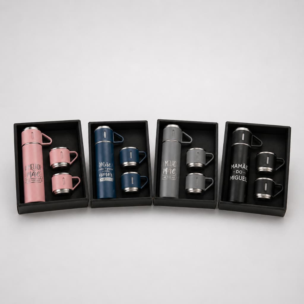 Kit Personalizado Caneca Garrafa Térmica Vacuum Bottle Inox 500ml Bebidas Quente Fria