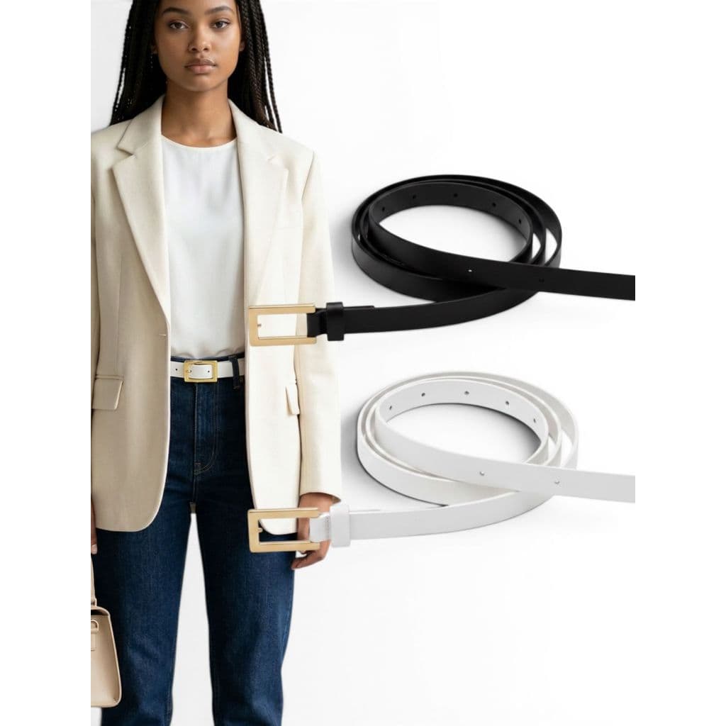 Kit2 Cinto Feminino Fino 1,5cm Elegante Fivela Dourada Moda Couro Sintético Básico - Isa