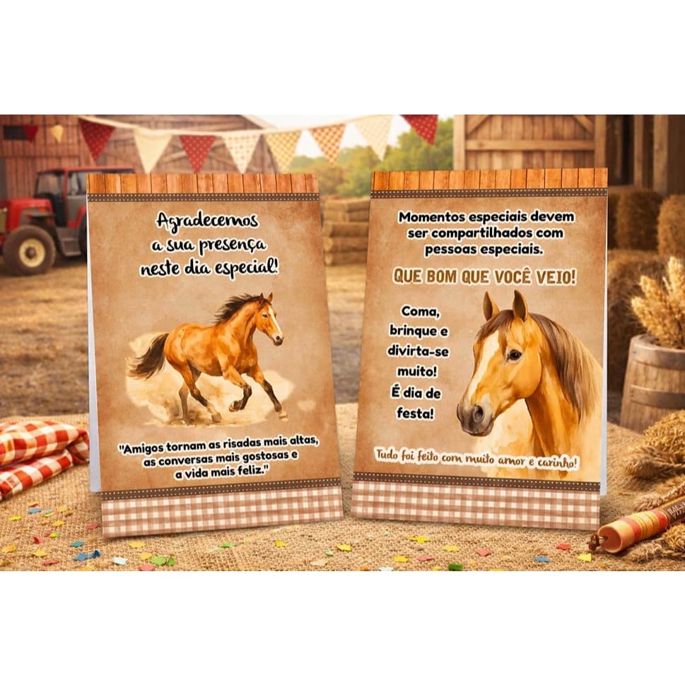 12 a 36 Plaquinha Centro de Mesa CAVALO MARROM Cowboy Country Haras para Agradecimento Não é Personalizado