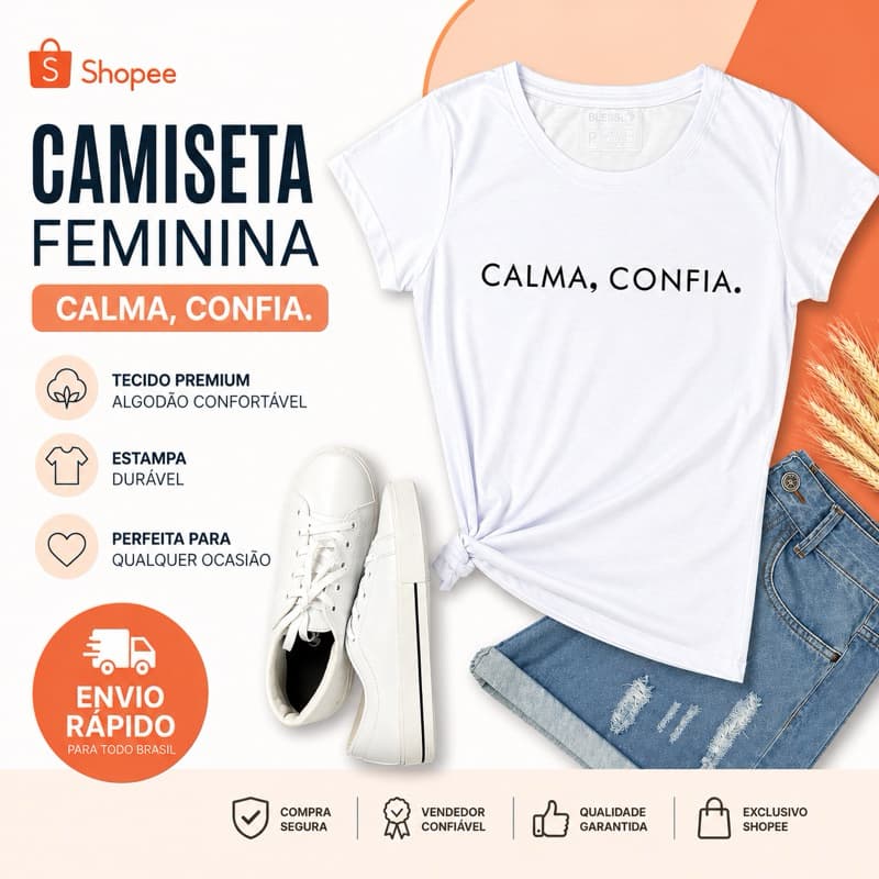Camiseta Feminina “Calma, Confia” | Algodão Premium | Conforto e Estilo | Baby Look Casual